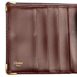 Pre Owned Cartier Maroon Leather Must De Cartier Bifold Wallet