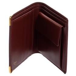 Pre Owned Cartier Maroon Leather Must De Cartier Bifold Wallet