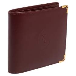 Pre Owned Cartier Maroon Leather Must De Cartier Bifold Wallet
