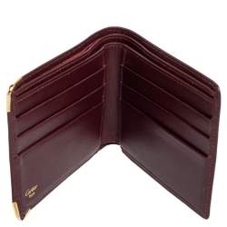 مملوكة مسبقًا Cartier Burgundy Leather Must De Cartier 6CC Bifold Wallet