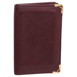 Pre Owned Cartier Burgundy Leather Must de Cartier Flap Card Case