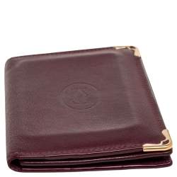 Pre Owned Cartier Burgundy Leather Must de Cartier Flap Card Case