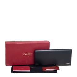 Pre Owned محفظة كونتيننتال كارتييه لويز كارتييه جلد أسود ثنائية الطي