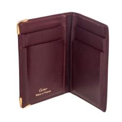 Pre Owned Cartier Burgundy Leather Must de Cartier Bifold Card Holder