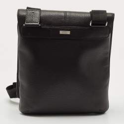 Cartier Black Leather Flap Messenger Bag