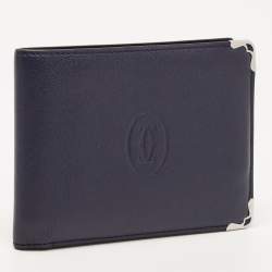 Pre Owned Cartier Navy Blue Leather Must de Cartier Bifold Wallet