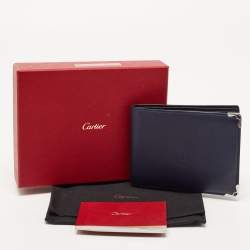 Pre Owned Cartier Navy Blue Leather Must de Cartier Bifold Wallet