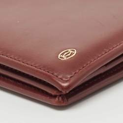 Pre Owned Cartier Burgundy Leather Must De Cartier Bifold Wallet
