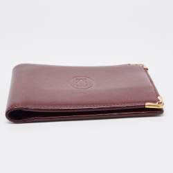 Pre Owned Cartier Burgundy Leather Must De Cartier 6CC Bifold Wallet