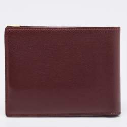 Pre Owned Cartier Burgundy Leather Must De Cartier 6CC Bifold Wallet