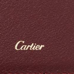 Pre Owned Cartier Burgundy Leather Must De Cartier 6CC Bifold Wallet