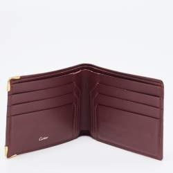 Pre Owned Cartier Burgundy Leather Must De Cartier 6CC Bifold Wallet