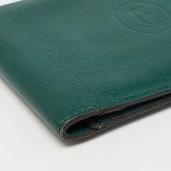 Pre Owned Cartier Green Leather Must De Cartier 6CC Bifold Wallet