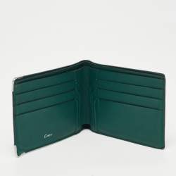 Pre Owned Cartier Green Leather Must De Cartier 6CC Bifold Wallet
