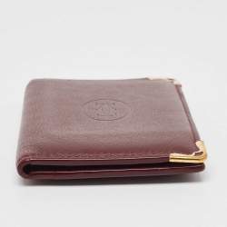 Pre Owned Cartier Burgundy Leather Must de Cartier Bifold Card Holder