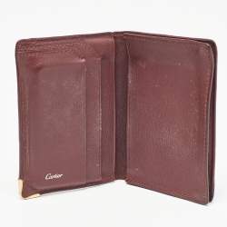 Pre Owned Cartier Burgundy Leather Must De Cartier Bifold Card Holder