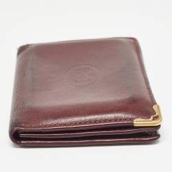 Pre Owned Cartier Burgundy Leather Must De Cartier Bifold Card Holder