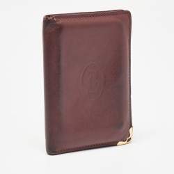 Pre Owned Cartier Burgundy Leather Must De Cartier Bifold Card Holder