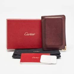 Pre Owned Cartier Burgundy Leather Must De Cartier Bifold Card Holder