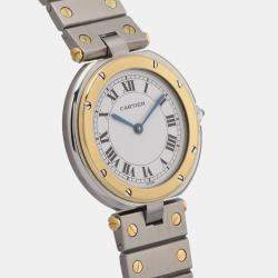 Cartier Ivory 18k Yellow Gold Stainless Steel Santos Quartz Men's Wristwatch 32 mm