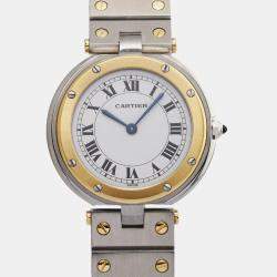 Cartier Ivory 18k Yellow Gold Stainless Steel Santos Quartz Men's Wristwatch 32 mm