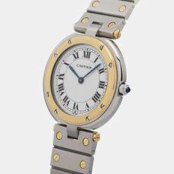 Cartier Ivory 18k Yellow Gold Stainless Steel Santos Quartz Men's Wristwatch 32 mm