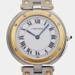 Cartier Ivory 18k Yellow Gold Stainless Steel Santos Quartz Men's Wristwatch 32 mm