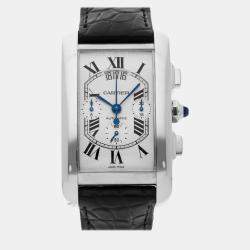 Cartier Silver 18k White Gold Tank Americaine W2610651 Automatic Men's Wristwatch 31 mm