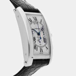 Cartier Silver 18k White Gold Tank Americaine W2610651 Automatic Men's Wristwatch 31 mm