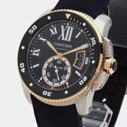 Cartier Black 18k Rose Gold Stainless Steel Calibre de Cartier Automatic Men's Wristwatch 43 mm