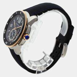 Cartier Black 18k Rose Gold Stainless Steel Calibre de Cartier Automatic Men's Wristwatch 43 mm