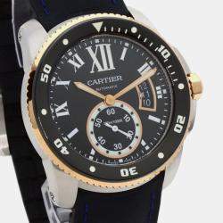 Cartier Black 18k Rose Gold Stainless Steel Calibre de Cartier Automatic Men's Wristwatch 43 mm