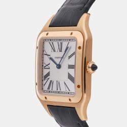 Cartier Silver 18k Rose Gold Santos Dumont WGSA0032 Manual Winding Men's Wristwatch 33 mm