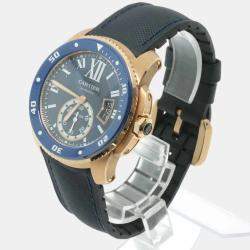 Cartier Blue 18k Rose Gold Calibre de Cartier WGCA0009 Automatic Men's Wristwatch 45 mm