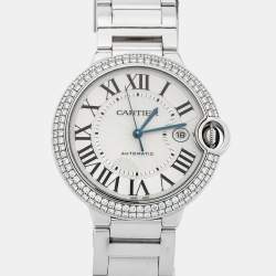 Cartier Silver 18K White Gold Diamond Ballon Bleu WE9009Z3 Men's Wristwatch 42 mm