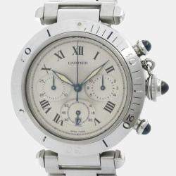 Cartier Silver Stainless Steel Pasha Quartz Men's Wristwatch 38 mm