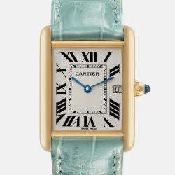 Cartier Tank Louis Yellow Gold Teal Leather Strap Men's Watch W1529756 25 x 33 mm