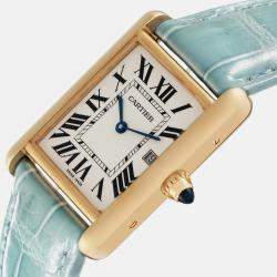 Cartier Tank Louis Yellow Gold Teal Leather Strap Men's Watch W1529756 25 x 33 mm