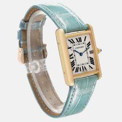 Cartier Tank Louis Yellow Gold Teal Leather Strap Men's Watch W1529756 25 x 33 mm