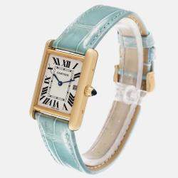 Cartier Tank Louis Yellow Gold Teal Leather Strap Men's Watch W1529756 25 x 33 mm