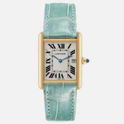 Cartier Tank Louis Yellow Gold Teal Leather Strap Men's Watch W1529756 25 x 33 mm