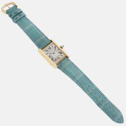 Cartier Tank Louis Yellow Gold Teal Leather Strap Men's Watch W1529756 25 x 33 mm