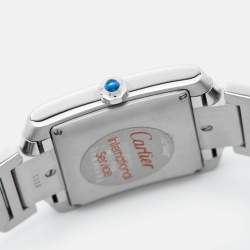 مملوكة مسبقًا Cartier Opaline White Stainless Steel Tank Francaise W51002Q3 Unisex Wristwatch 28 mm