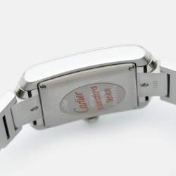 مملوكة مسبقًا Cartier Opaline White Stainless Steel Tank Francaise W51002Q3 Unisex Wristwatch 28 mm