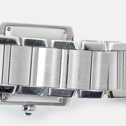 مملوكة مسبقًا Cartier Opaline White Stainless Steel Tank Francaise W51002Q3 Unisex Wristwatch 28 mm