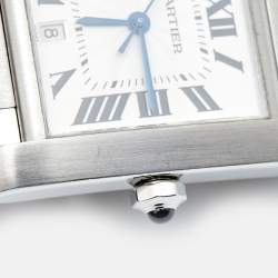 مملوكة مسبقًا Cartier Opaline White Stainless Steel Tank Francaise W51002Q3 Unisex Wristwatch 28 mm