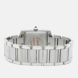 مملوكة مسبقًا Cartier Opaline White Stainless Steel Tank Francaise W51002Q3 Unisex Wristwatch 28 mm