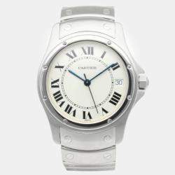 Cartier White Stainless Steel Santos Cougar 19201 Automatic Men's Wristwatch 33 mm