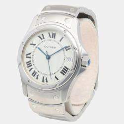 Cartier White Stainless Steel Santos Cougar 19201 Automatic Men's Wristwatch 33 mm