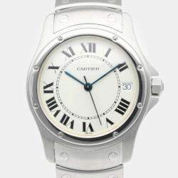 Cartier White Stainless Steel Santos Cougar 19201 Automatic Men's Wristwatch 33 mm